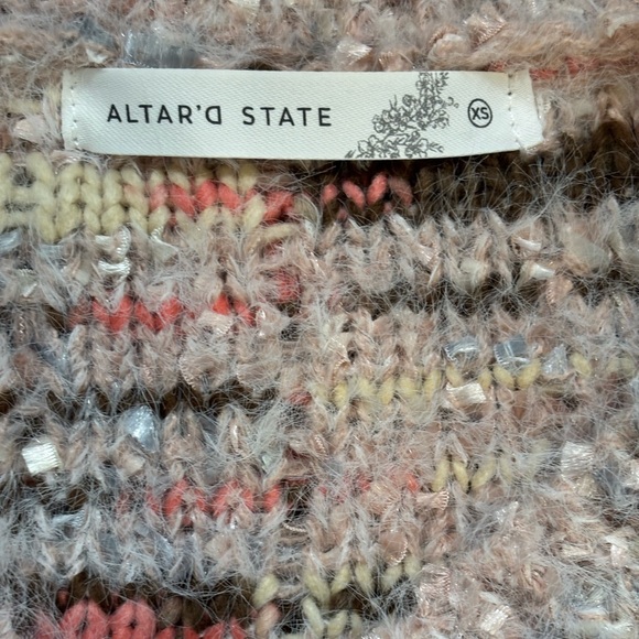 Altar'D State Cream and Pink Tweed with Ribbon Detail Cropped Sweater Size XS - Picture 3 of 5